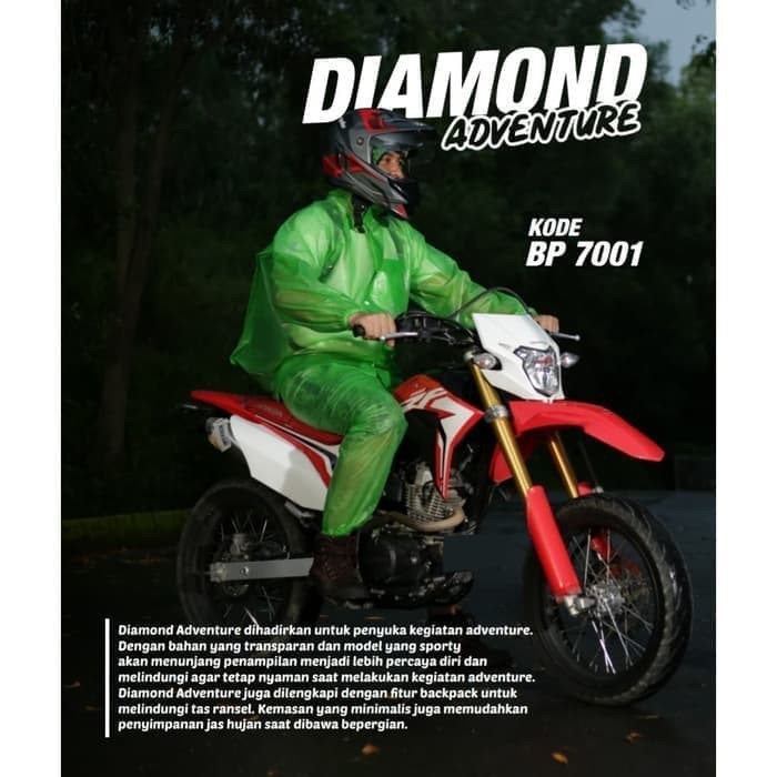 Jas Hujan Mantel Hujan Jaket Celana Plevia Diamond ADVENTURE BP7001 dengan Back Pack Tas Belakang 7001