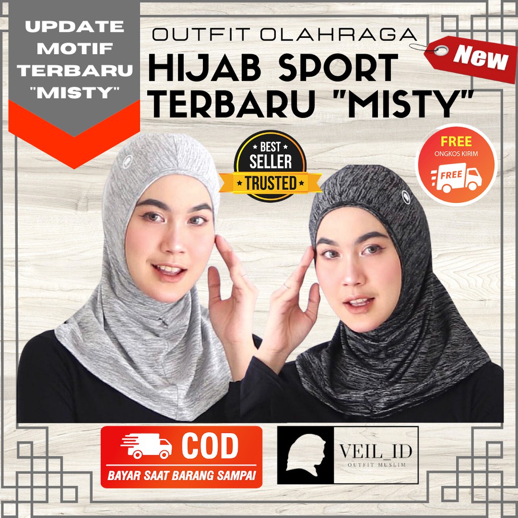 Hijab Sport Jilbab Kerudung Instan Sporty Olahraga Senam Gym Lari Renang Sepeda Dewasa Motif Misty