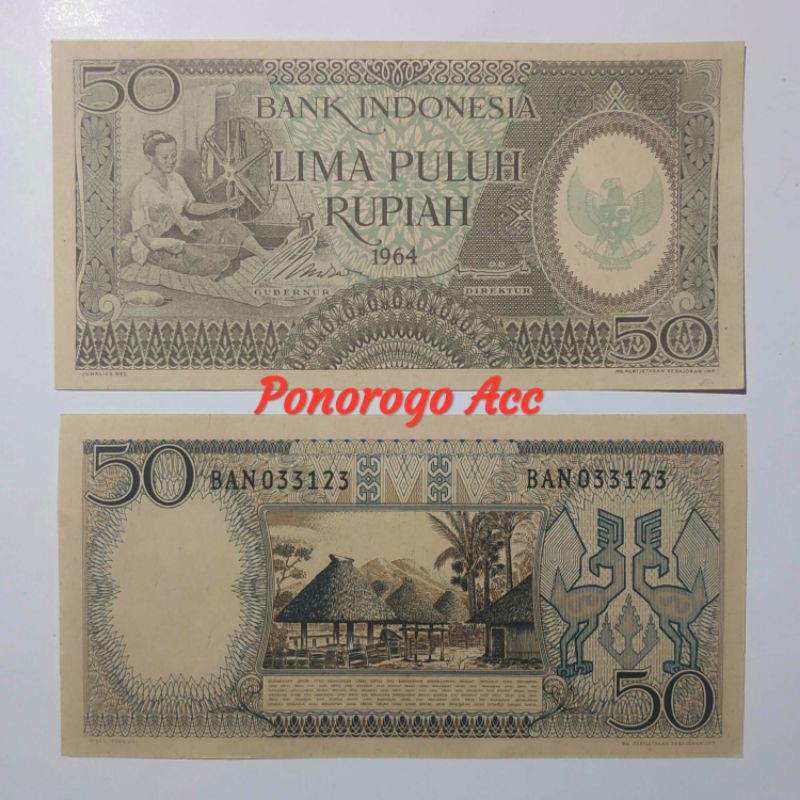 (GRESS/AU/UNC) Uang kuno 50 rupiah seri pekerja tahun 1964 bahan mahar nikah 21 rupiah 2021 rupiah