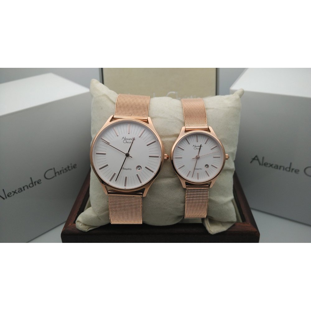 Alexandre Christie AC 8522 Rose Gold White Couple Edition Original di lapak Chelli Watch chelliwatch