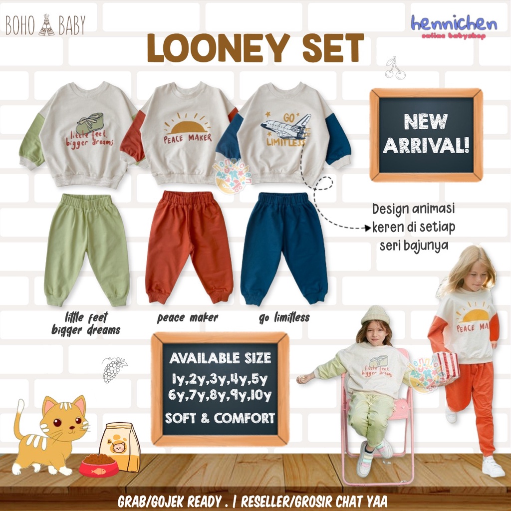 BOHOPANNA LOONEY SET SETELAN BAJU PANJANG ANAK BAJU PANJANG CELANA PANJANG BOHO BABY 1 - 10 TAHUN