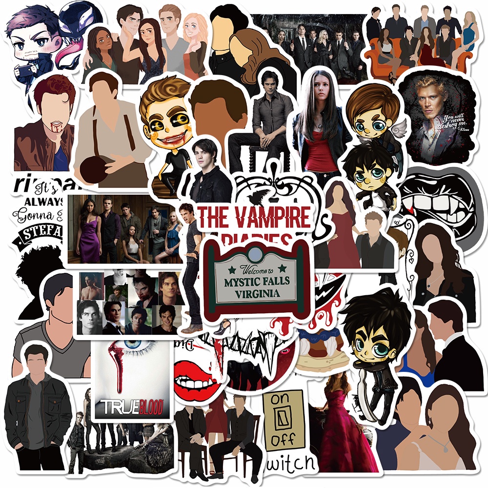 50 Pcs Stiker Seri Tv Amerika Vampire Diaries Tahan Air Untuk Dekorasi Laptop Kaca Gitar