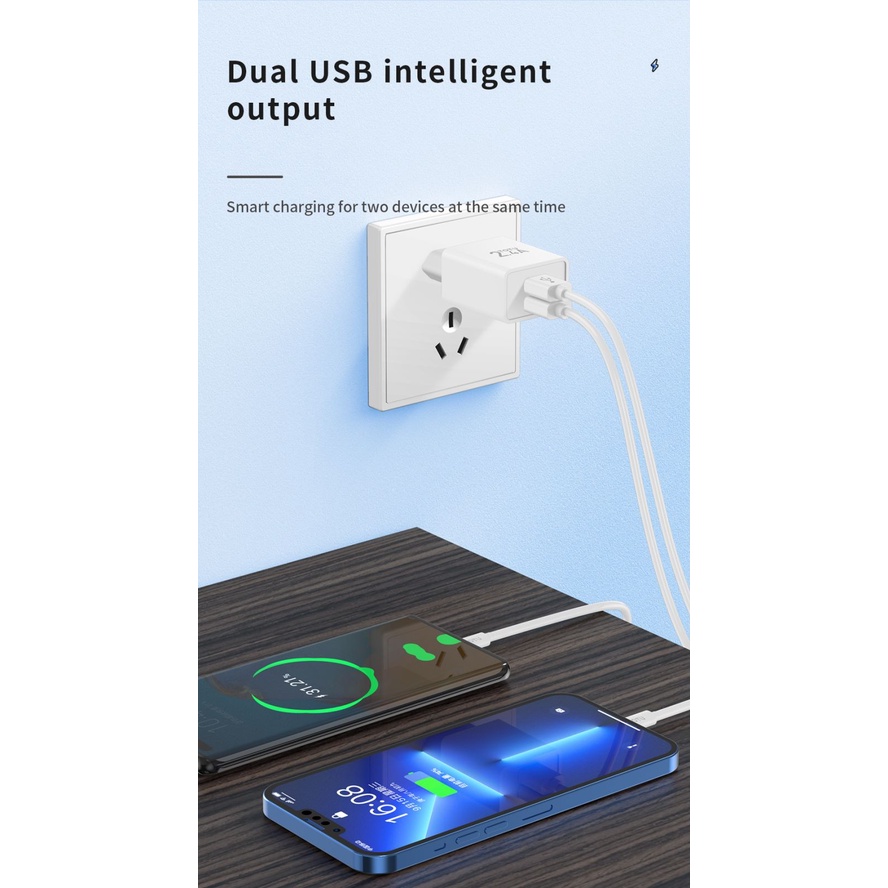 TOTU Kepala Charger Adapter Adaptor Charger Cas an USB SET 2.4A Dual USB