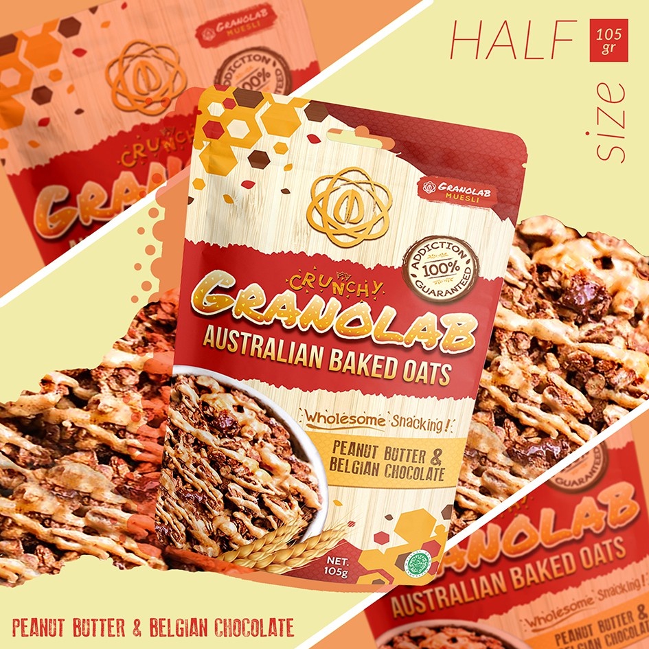 Granolab Peanut Butter Belgian Chocolate Granola 105 gr Granola Snack Diet Sehat Tinggi Serat &amp; Protein