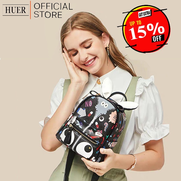 HUER ~ Fichy Eye Theme Printed 3 Ways Backpack 9454-124Black