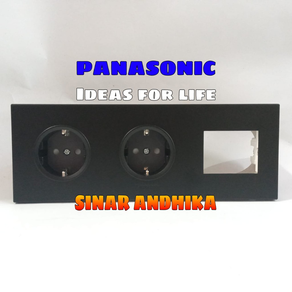 STOP KONTAK DOUBLE (CP) + FRAME SAKLAR HITAM STYLE E PANASONIC WESJP 11223B