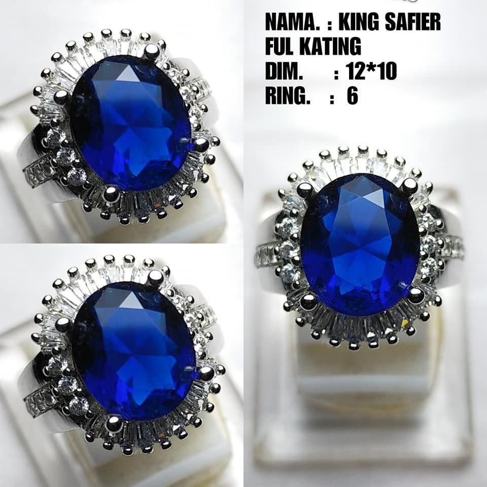 Cincin Wanita Batu Permata King Safir Cutting Elegan