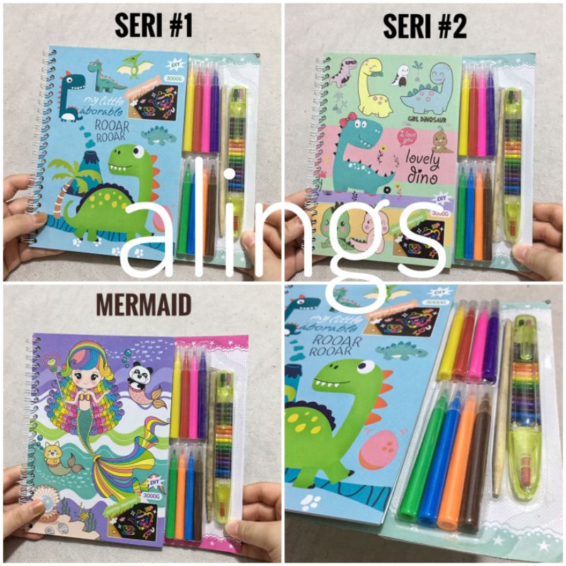 

DIY Magic Scratch Drawing Notebook Buku Mewarnai Gambar Spidol Crayon