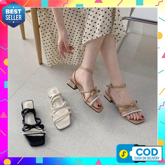 Heels Selop Bustong Wanita Murah Heel Pantopel Kerja Kantor Kulit Sintetis Emory Model Import Sandal