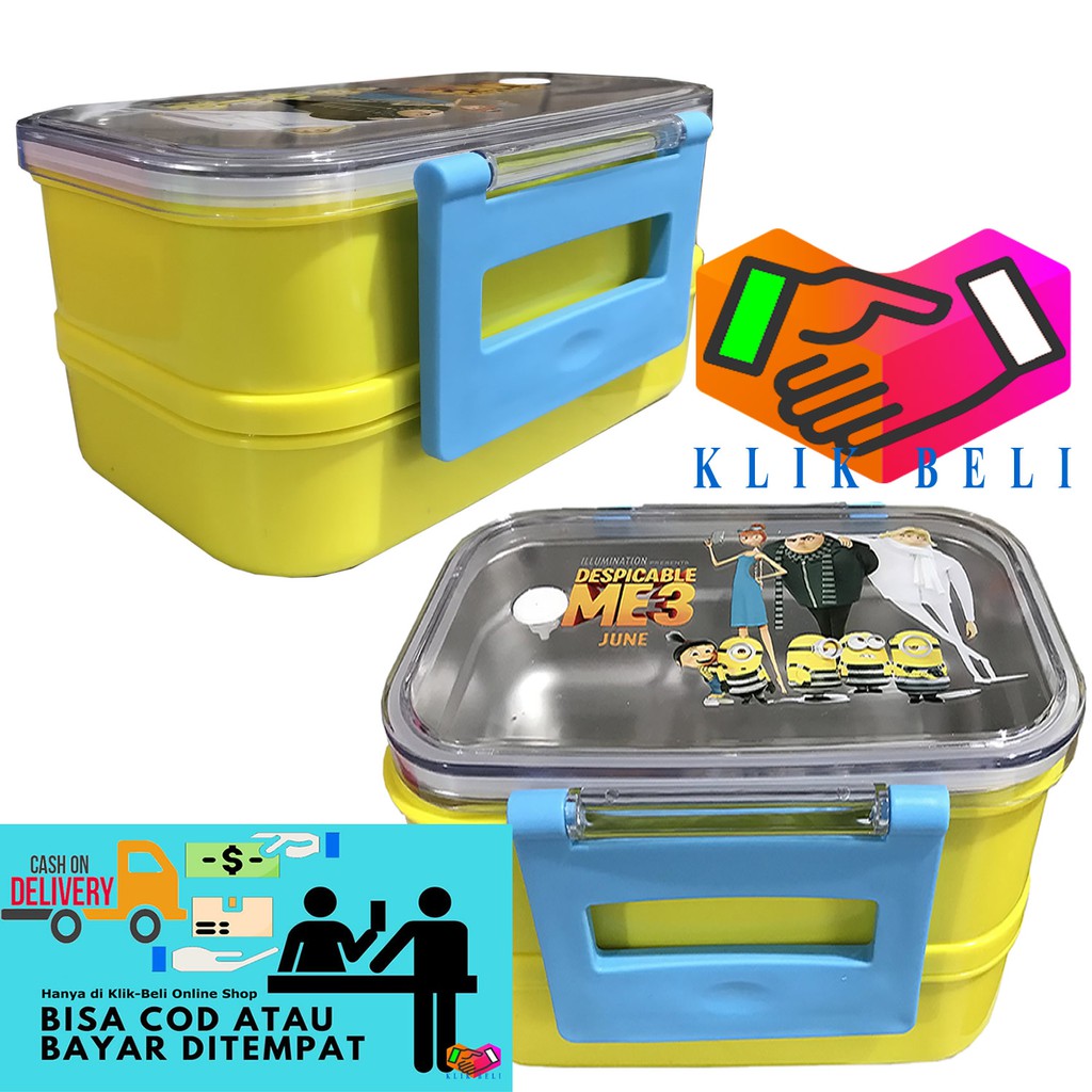 Kotak Makan 2 Susun Stainless Steel Karakter Lunch Box Bento Bekal Tempat Rantang