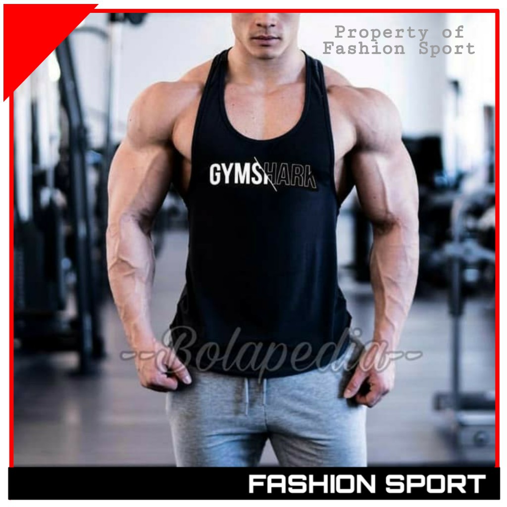  Baju  Kaos Singlet Pria  New Gym Shark Olahraga  Training 