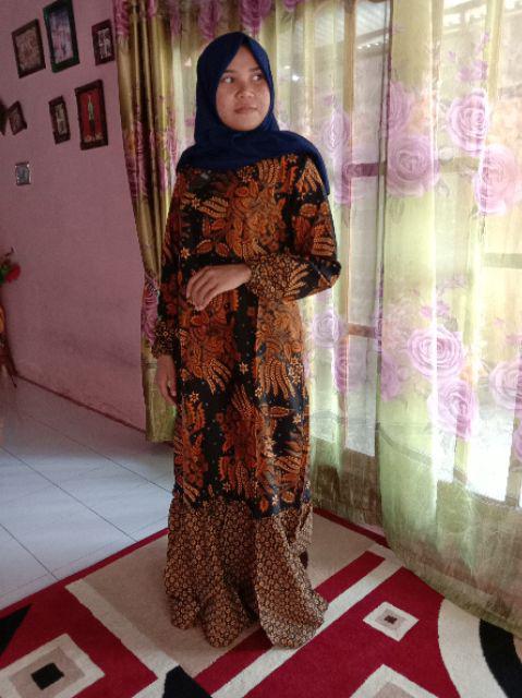 Couple Gamis Sogan 2501 Ceker Manggar Mas Kombinasi Batik Sarimbit