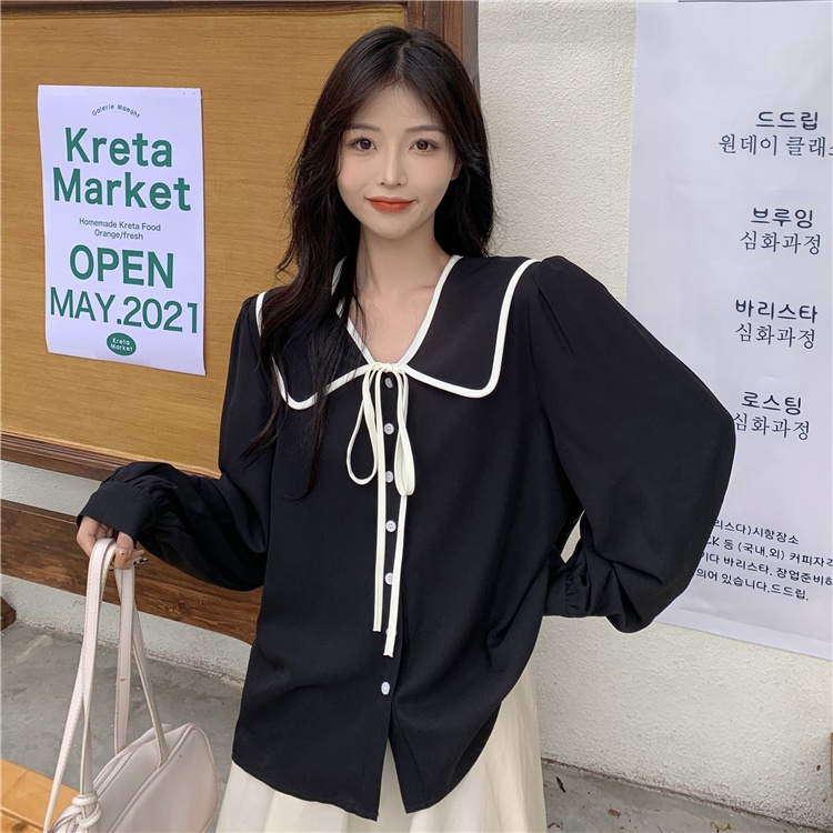 yikoo-Kemeja korea temperamen shirt leher boneka blouse wanita