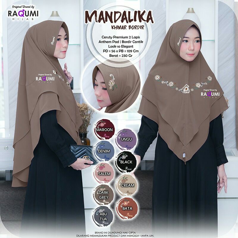 Hijab Khimar Instant Terbaru Mandalika Bordir Original Raqumi