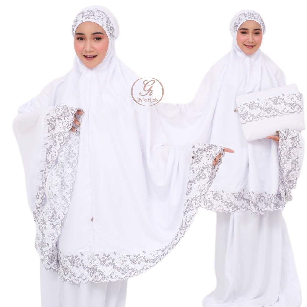 [BISA COD] Mukena Dewasa | Mukena Putih Bordir Syahbani | Mukena Renda Bordir Premium