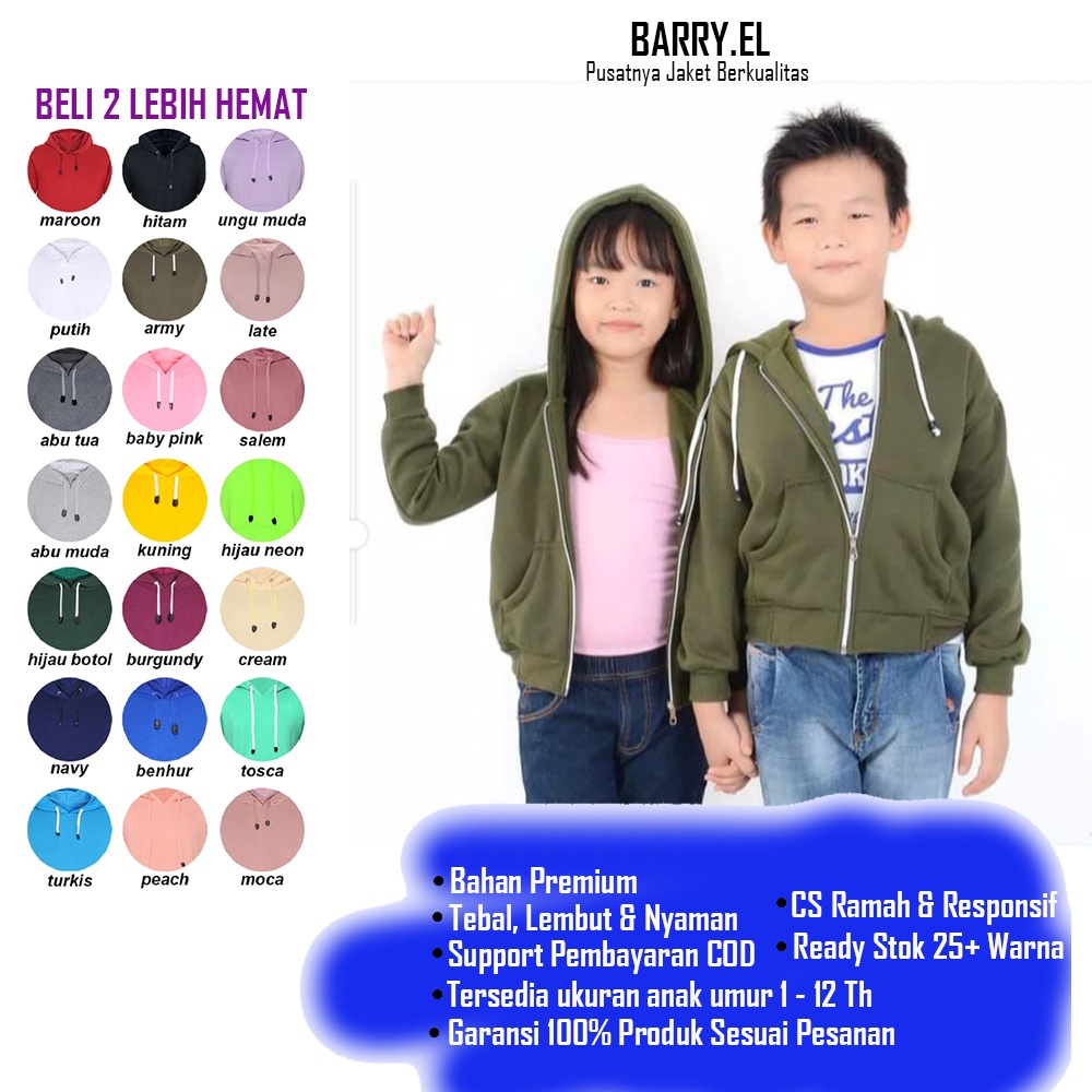 Jaket Cardigan Hodie Zipper Jamper Resleting Polos Anak Cewe Cowo Laki2 Perempuan Kecil Tanggung Rem