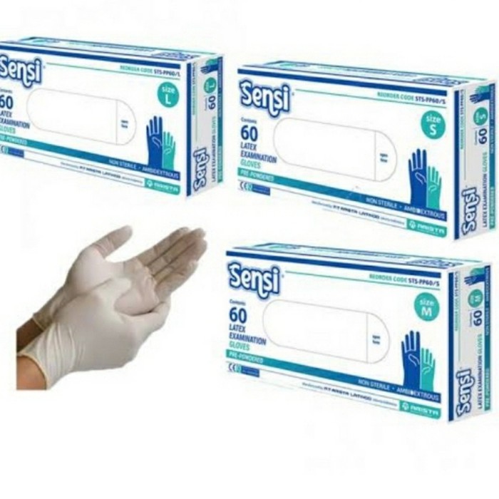 SENSI Latex Gloves isi 60pcs Sarung Tangan Karet Medis ukuran S M L