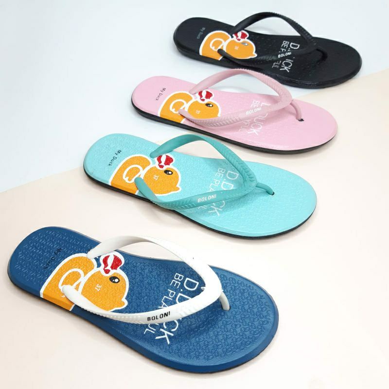 SANDAL JEPIT BOLONI SANDAL BOLONI JEPIT WANITA KARAKTER BEBEK LUCU MURAH VIRAL SANDAL KARET UKURAN 3