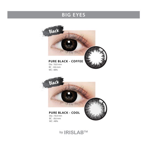 {BISA COD} SOFTLENS PURE BLACK NORMAL &amp; MINUS (-0.50 SD-6.00) BY IRISLAB 16MM BIGEYES / PUREBLACK