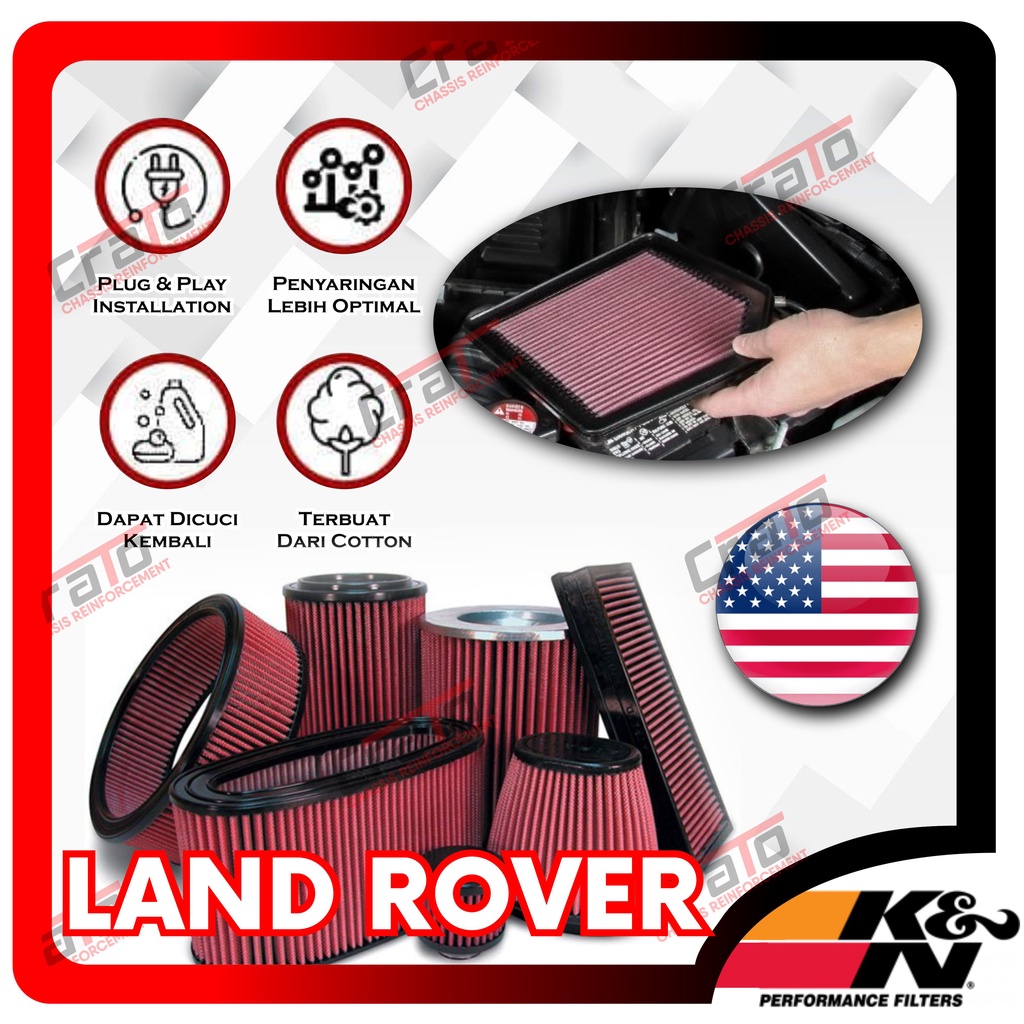 Aksesoris Filter Udara KNN knn K&N USA K&N Panel Filter LAND ROVER EVOQUE 2.0L LAND ROVER FREE LANDE