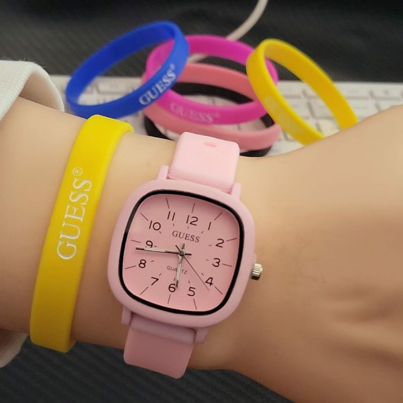 Jam Tangan Guess Rubber Free Gelang Fashion Bisa COD