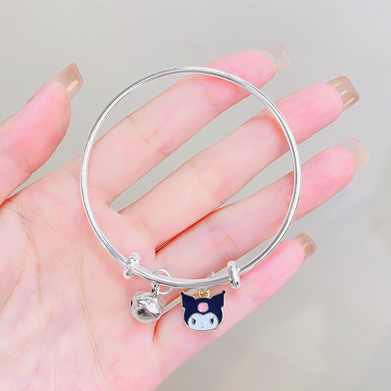 Gelang Tangan Silver Elastis Adjustable Motif Kartun Lucu Untuk Wanita