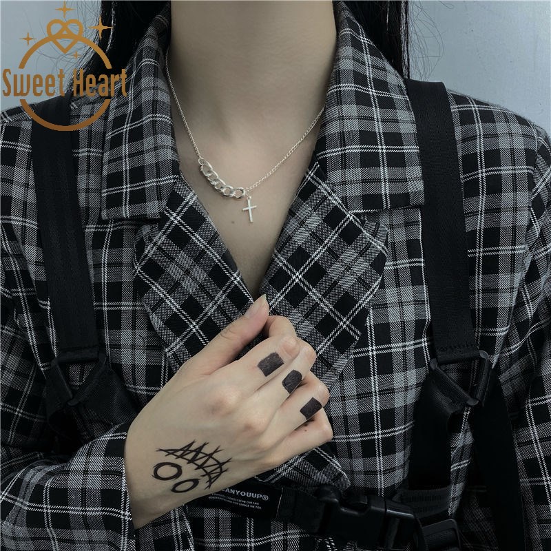 Silver Color Necklaces for Women Vintage Choker Short Cross Necklace All-match Statement Party Jewelry Sweet Heart Jewelry