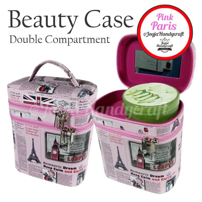 "Tas Makeup / Tas Kosmetik / Tempat Bedak, Lotion, Lipstik Paris Pink"