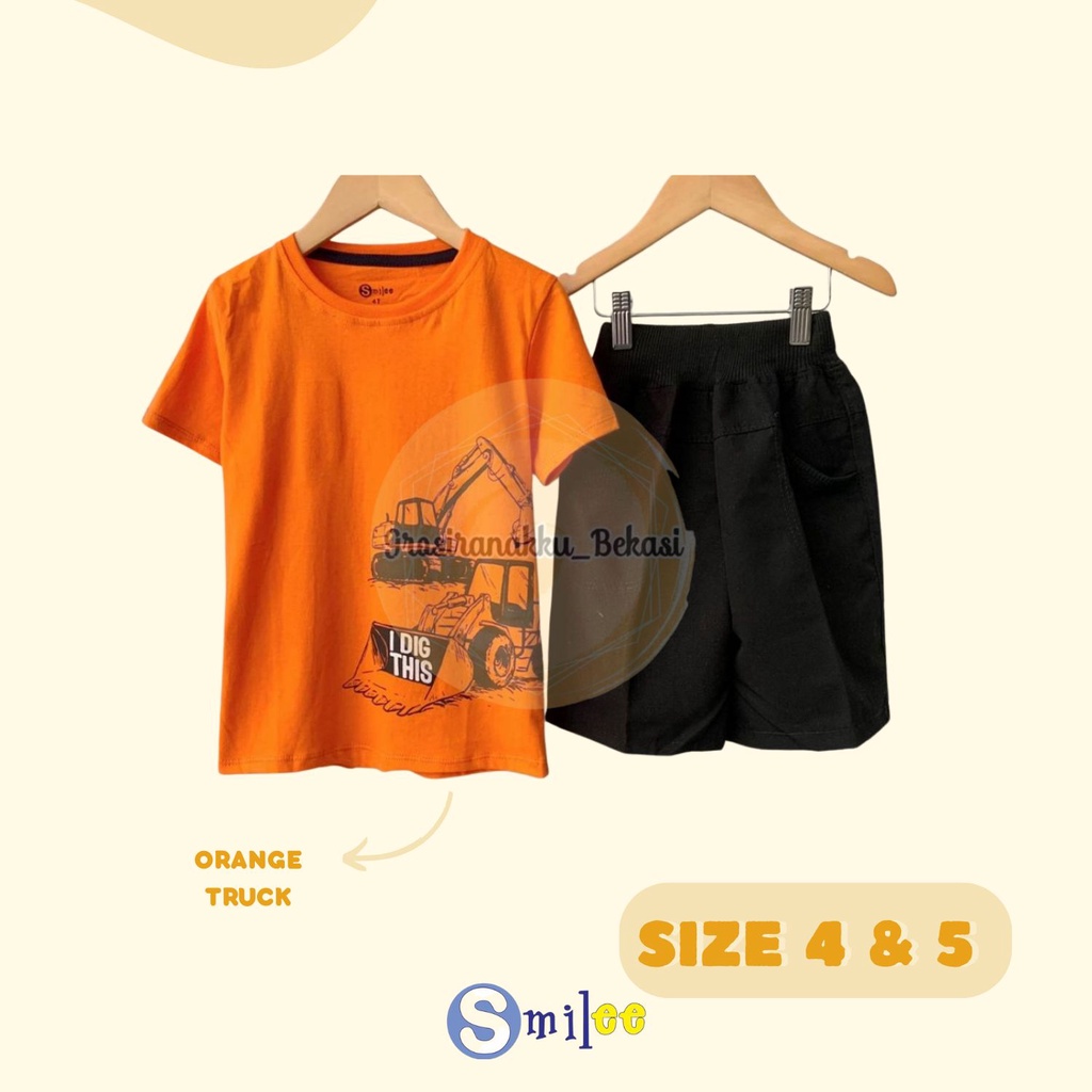 Setelan Anak Cowo Orange Truck Size 4&amp;5thn Murah