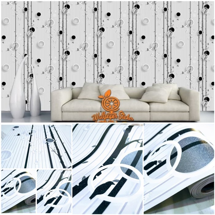 Wallpaper Dinding Motif Pohon Polkadot Hitam