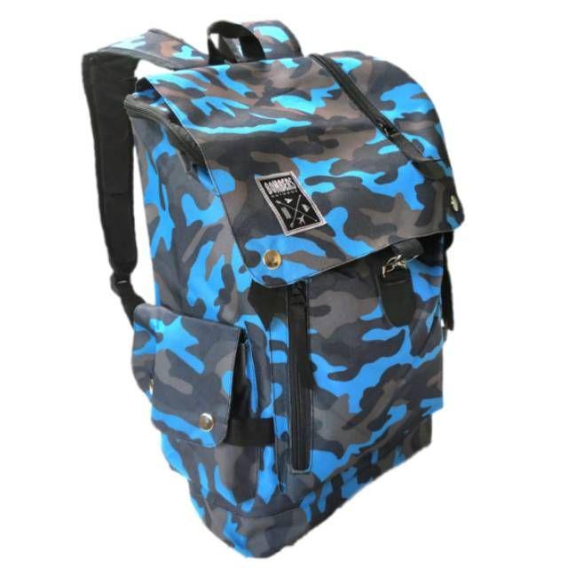 KELEAREVE Tas Sekolah Ransel Backpack Anak Cowok Cewek Pria Wanita SMP SMA SMK Murah Kasual Codora Bandung-Loreng Biru