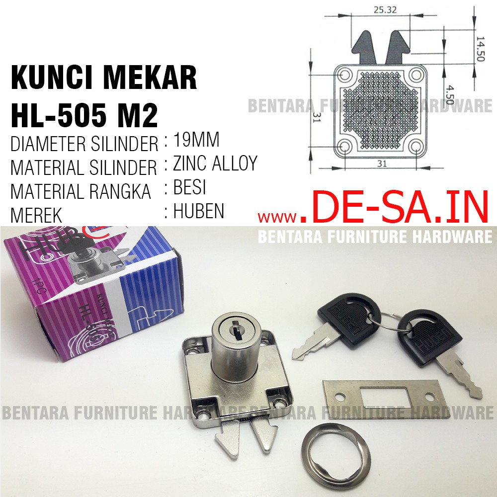 Huben HL-505 M2  Lock Kunci Mekar Pintu Lemari Geser Sliding