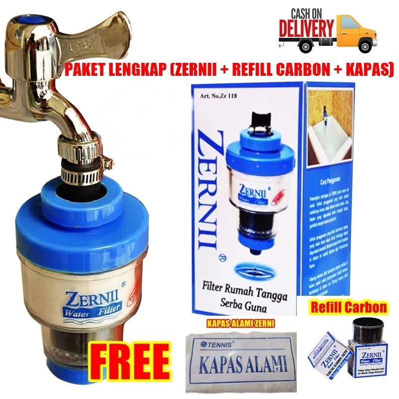 (BISA COD) Paket Lengkap Filter Air Zernii Water Filter Penyaring Kran Air FREE Kapas &amp; Karbon