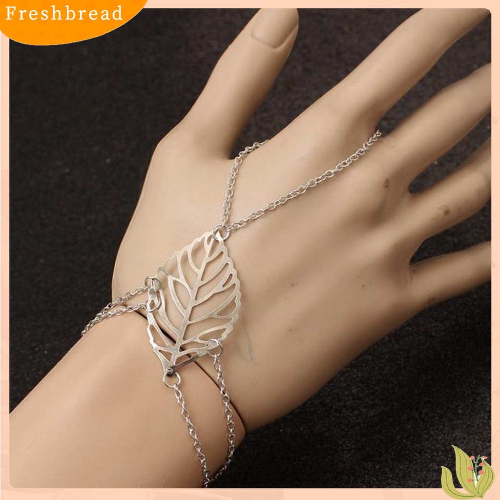 [TERLARIS]Women Multi-layer Hollow Leaf Finger Ring Bangle Chain Bracelet Simple Jewelry