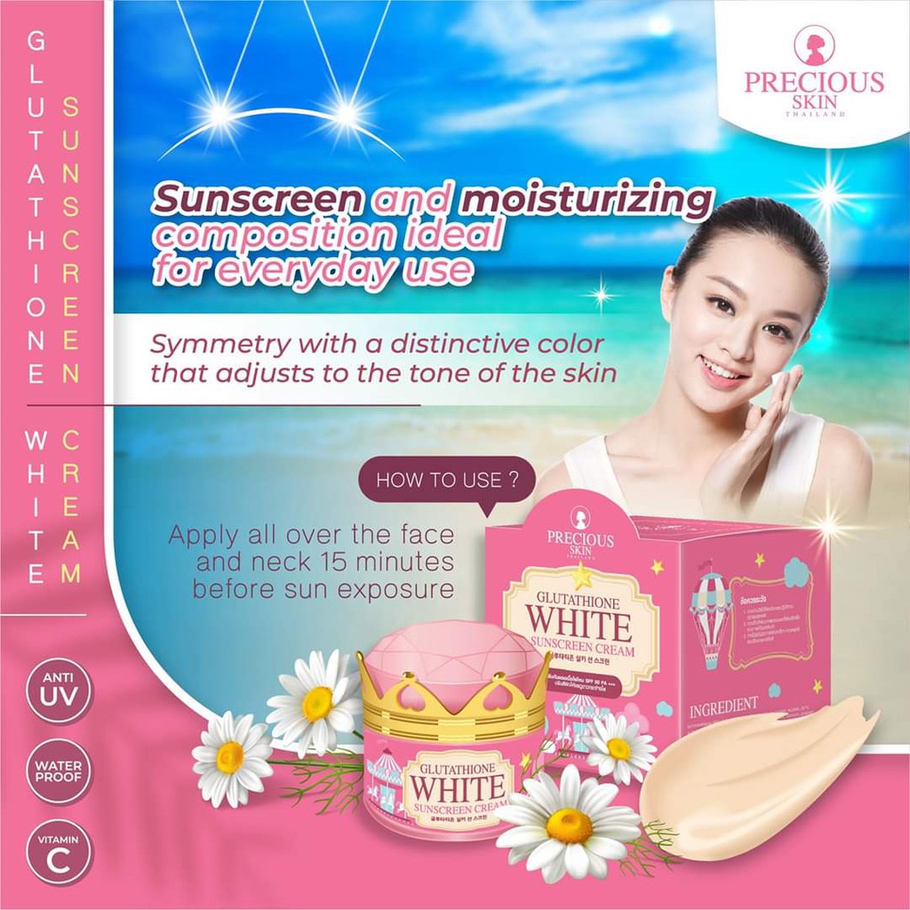 Extra Pure GLUTATHIONE SUNSCREEN CREAM MUKA SPF 50 PEMUTIH MUKA WHITENING SUNBLOCK FOUNDATION