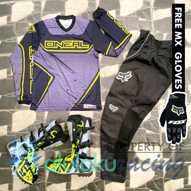 Jersey, Celana, Sarung Tangan &amp; Sepatu Fullprint with Protectors Fullset MX Trail Motocross - Paket Bundling ONCTFF120101-F41