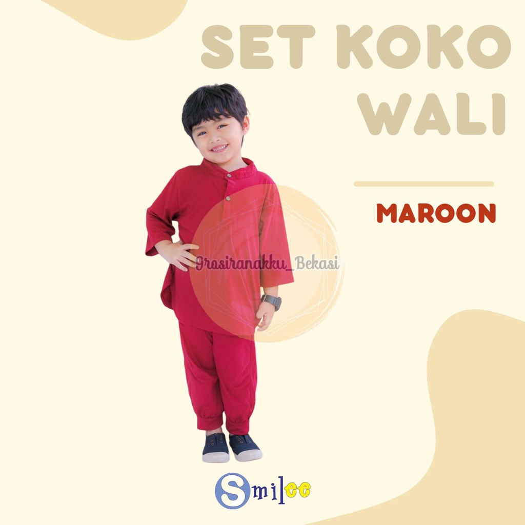 Setelan Koko Anak Kaos Wali Warna Maroon 1-5Tahun