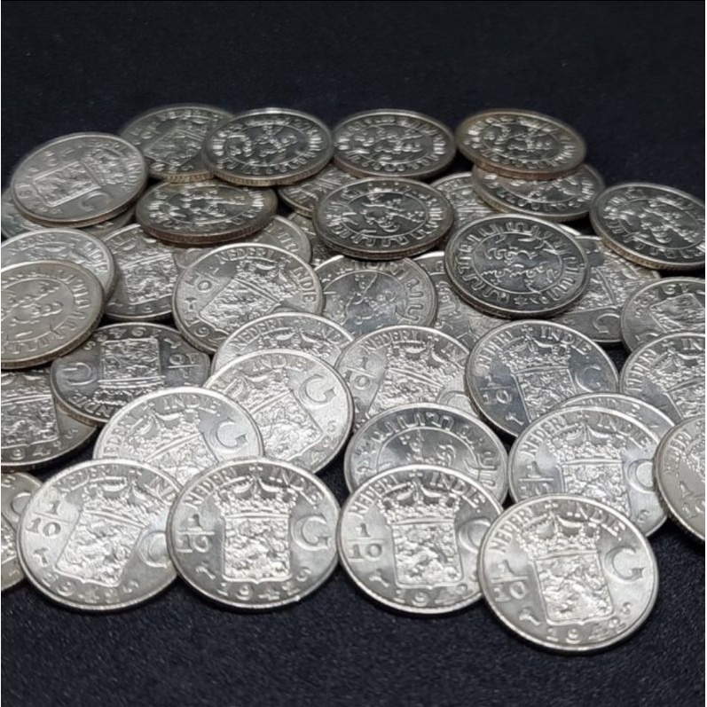 KOIN PERAK 1/10 GULDEN NEDERLANDS INDIES / BELANDA TH 1942S - GRESS UNC