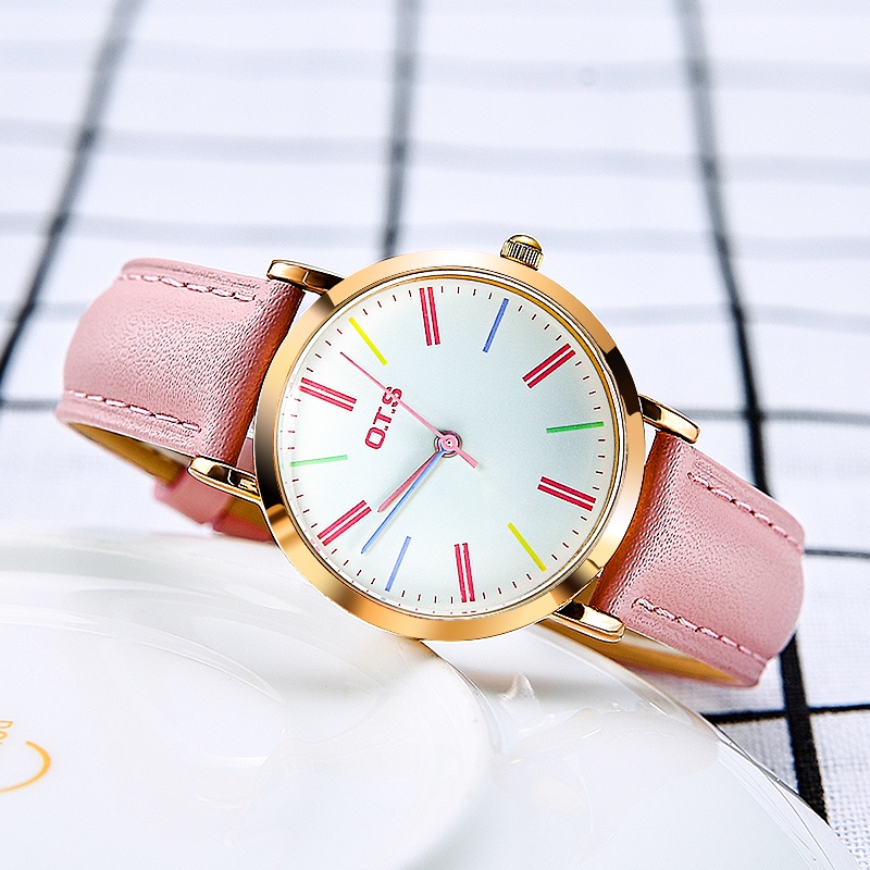 ✅(COD) OTS Jam Tangan Wanita Jam Tangan Asli Tahan Air Murah Tahan Air  Kuarsa Elegan Jam Tangan Wanita-Merah muda