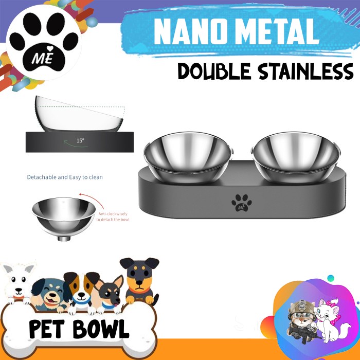 Pet Bowl &quot;NANO METAL DOUBLE STAINLESS&quot; Tempat Makan Minum Hewan