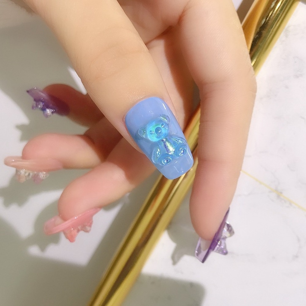 Patch Lem Kristal Mini 3D Desain Beruang Aurora Symphony Bahan Resin Untuk Dekorasi Kuku
