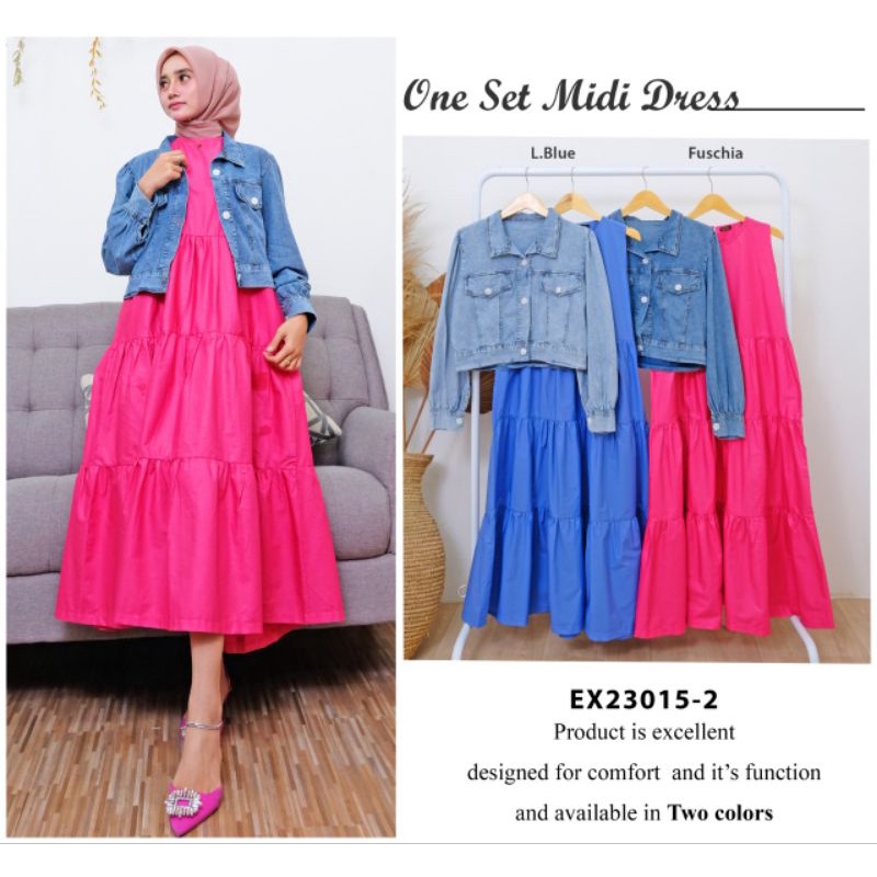 23015-2 Oneset Midi dress rompi jeans by Extu
