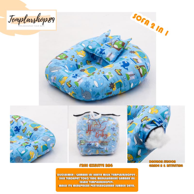 Sofa bayi / baby launger  FREE bantal mahkota bayi dan tas mika.-Paus blue