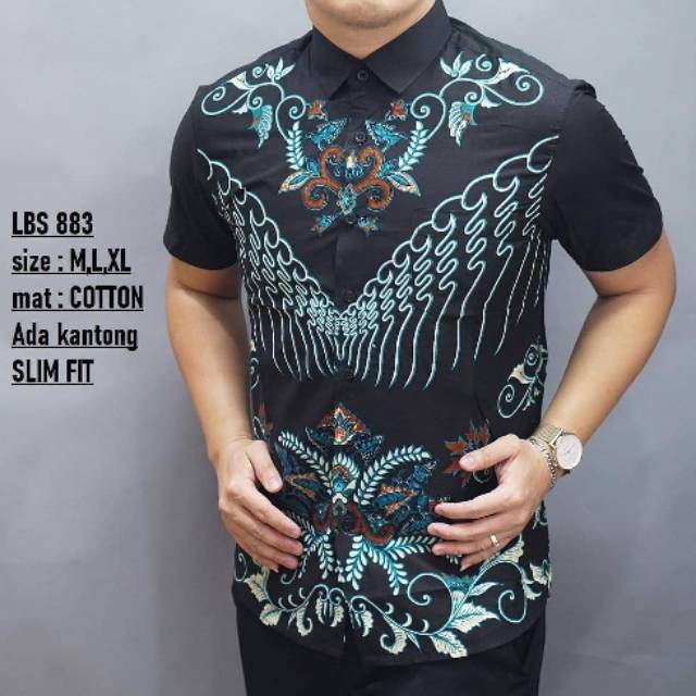 BAJU BATIK PRIA SLIM FIT | KEMEJA PRIA LENGAN PENDEK LUIGI LBS 883