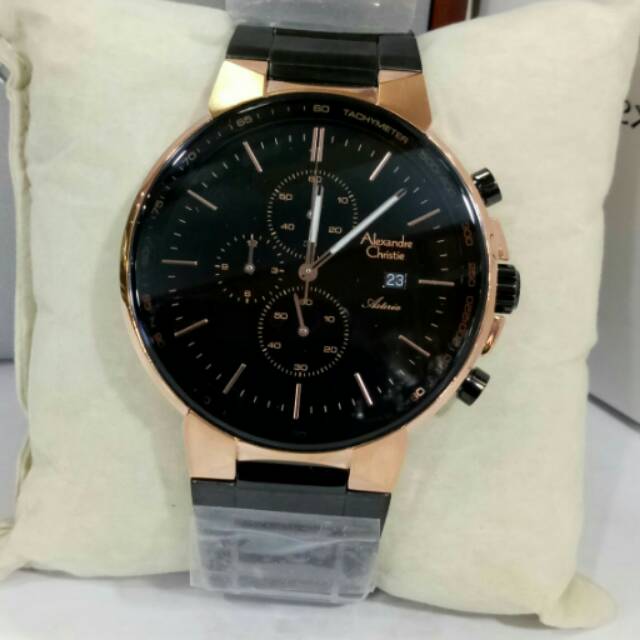 Jam Tangan Elegant Alexandre Christie AC 6462 Black Rosegold Original