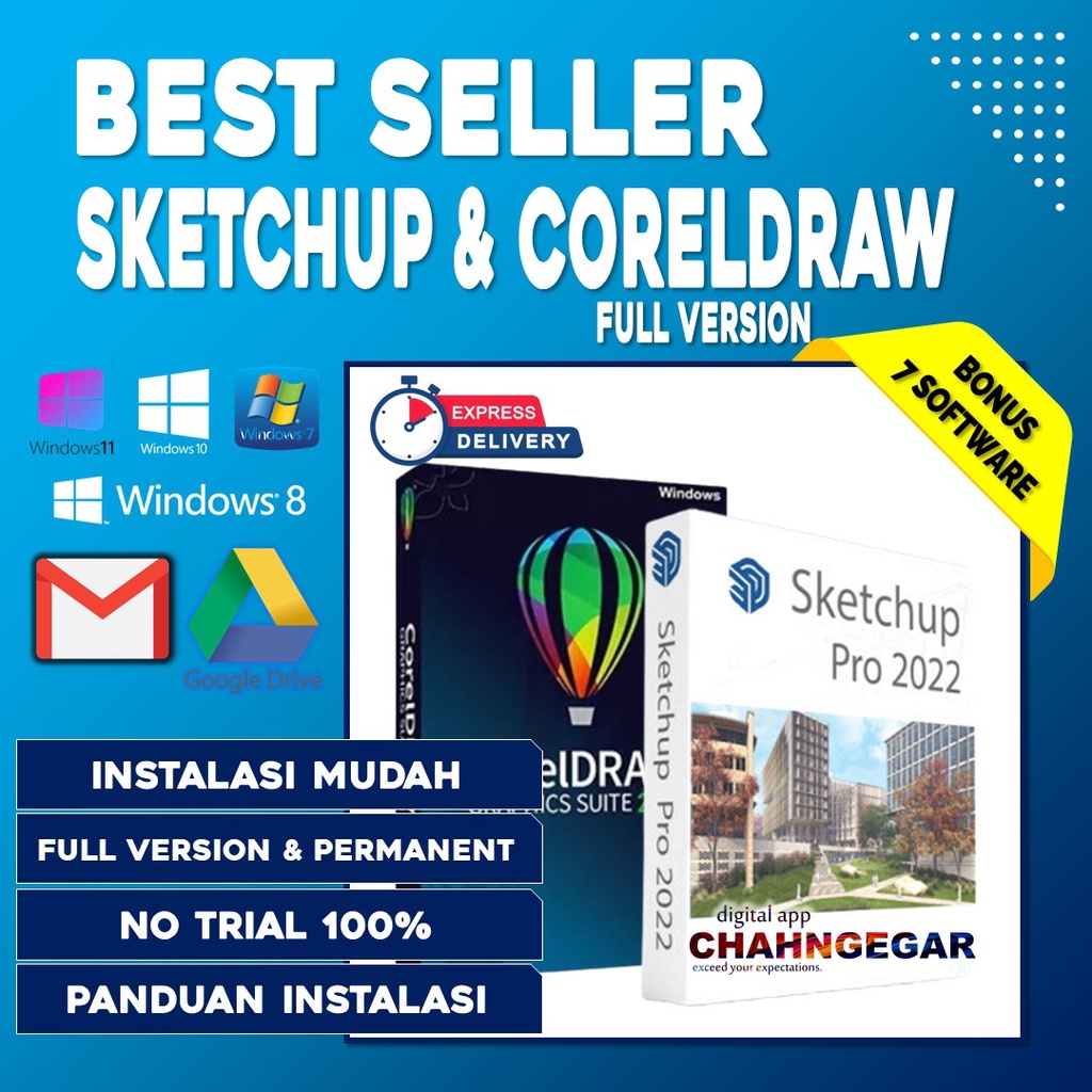 Combo Paket Design Software Corel Draw 2022 + Sketch Up Pro 2022 Full Version | CorelDRAW 2022 Original Full Version