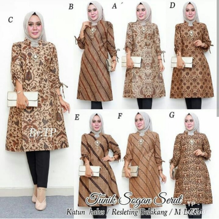 Batik Tunik Sogan Dress Serut Modern Murah Meriah Keren Genes Tunic Klasik Motif Kekinian Kondangan Kerja Pesta