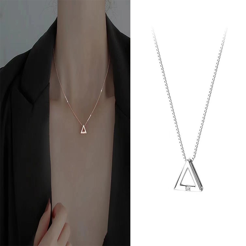 Kalung Choker Rantai Klavikula Desain Segitiga Geometris Gaya Retro Untuk Wanita