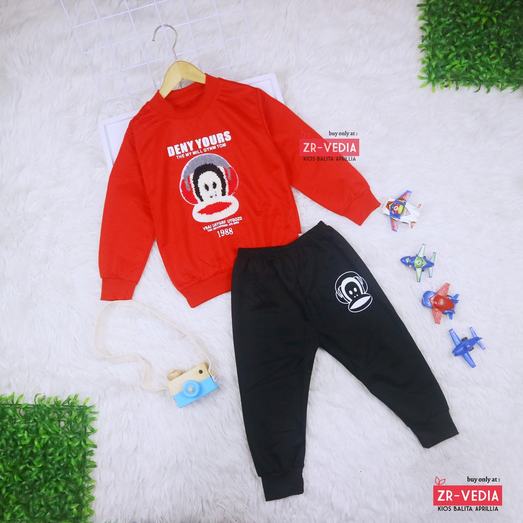 (LAKI) Setelan Ariel Kids 1-5 tahun / Set Sweater Jogger Baju Anak Joger Cowok Bahan Kaos IMPORT