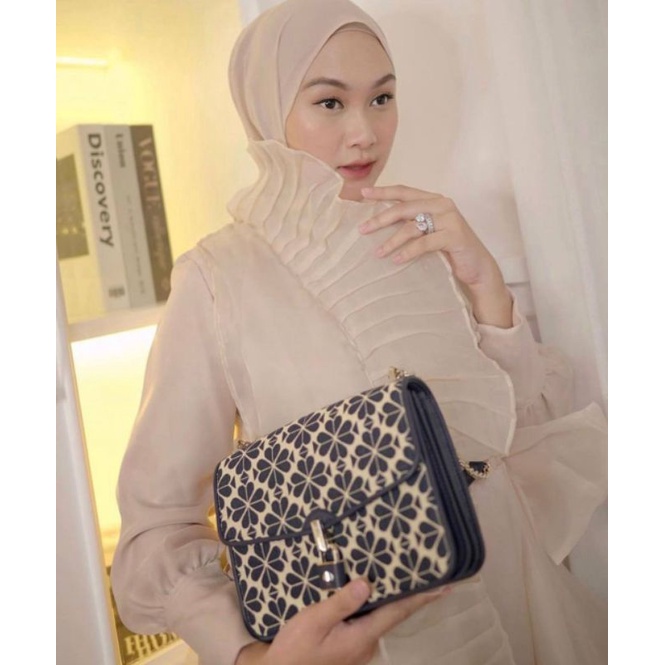 KS Large Flap Locket Spade Jacquard Shoulder Bag Blue Multi/tas katespade ori/katespade bag authenti